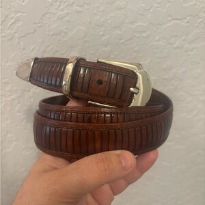 Mezlan Belt Mens 40 Brown Leather Made In Spain Textured Dress Casual Buckle